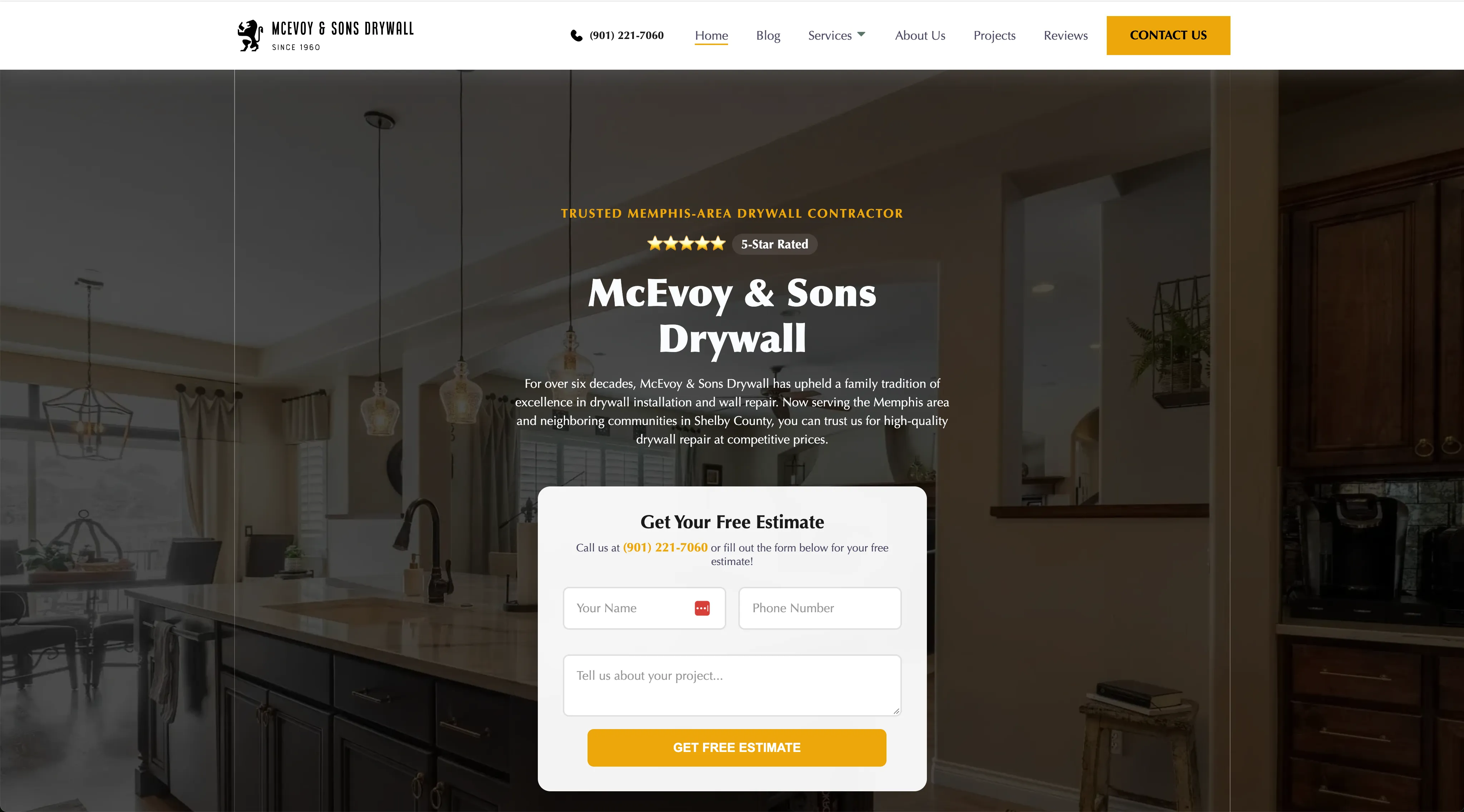 McEvoy &amp; Sons Drywall contractor website homepage