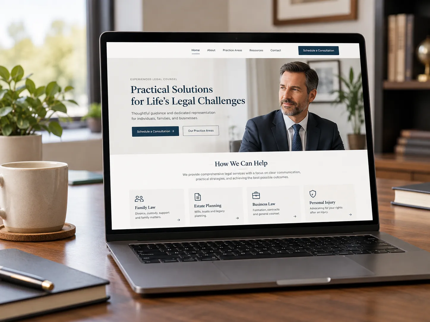Law firm website on a laptop, representing professional services platform work at LawLytics